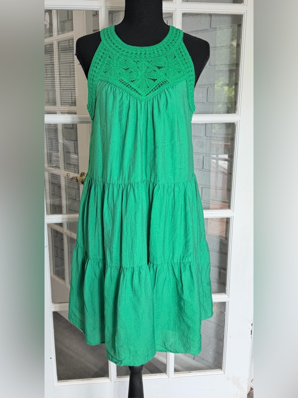 My Danielle Tiered Knee Length Dress S Women’s Crochet, Lining Emerald Green